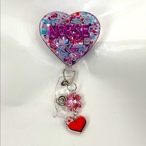 New Nurse Heart-Shaped glitter Purple Badge Reel with custom Charms